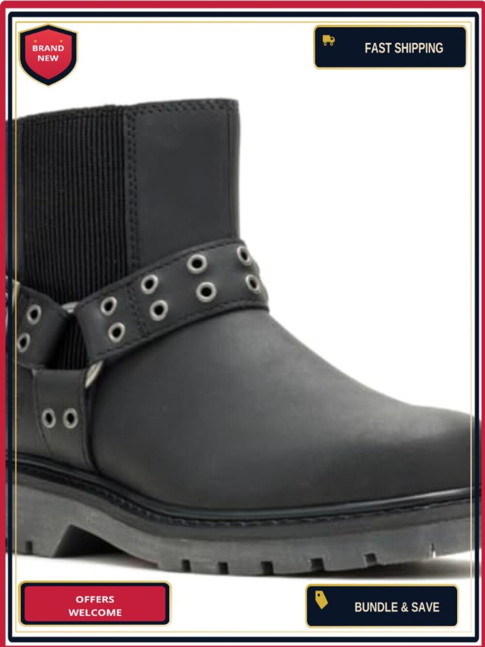 Women's Motorcycle Ankle Boots with Inside Zipper Leather